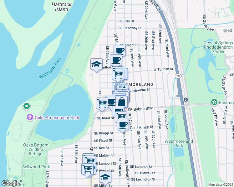 map of restaurants, bars, coffee shops, grocery stores, and more near in Portland