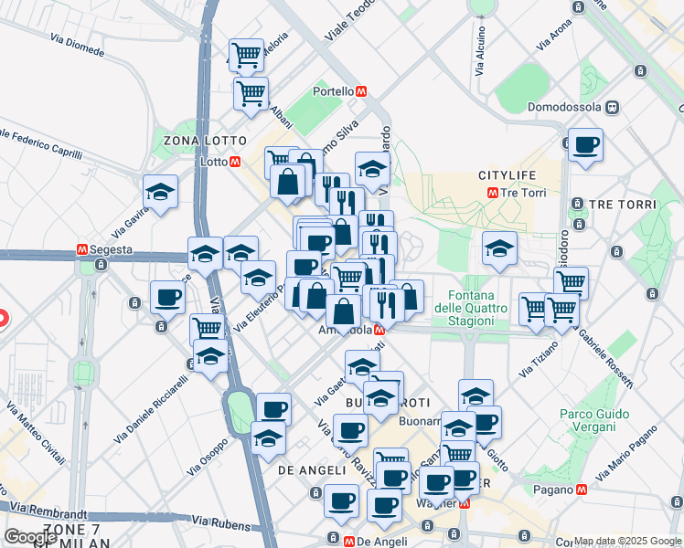 map of restaurants, bars, coffee shops, grocery stores, and more near 4 Via Monte Cervino in Milano
