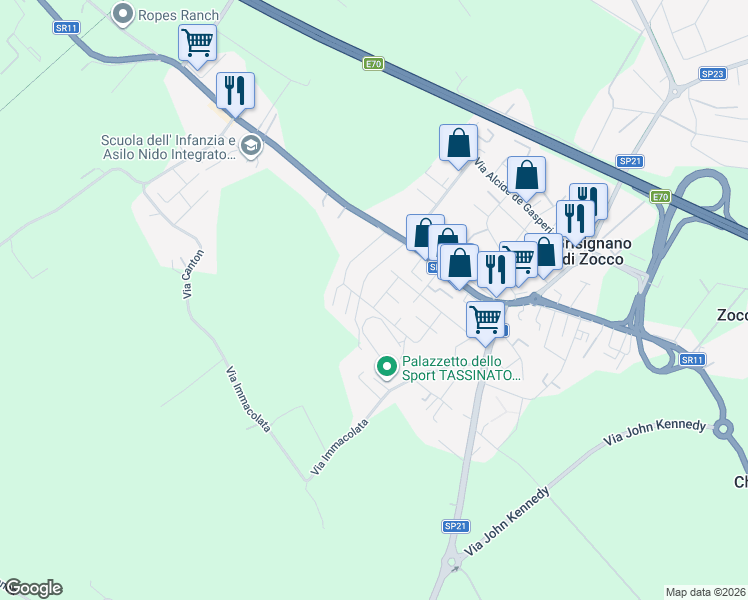 map of restaurants, bars, coffee shops, grocery stores, and more near 18 Via San Quasimodo in Grisignano di Zocco