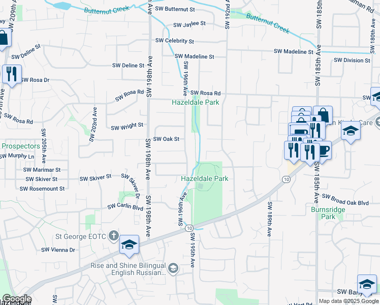 map of restaurants, bars, coffee shops, grocery stores, and more near 6130 Southwest 196th Avenue in Aloha