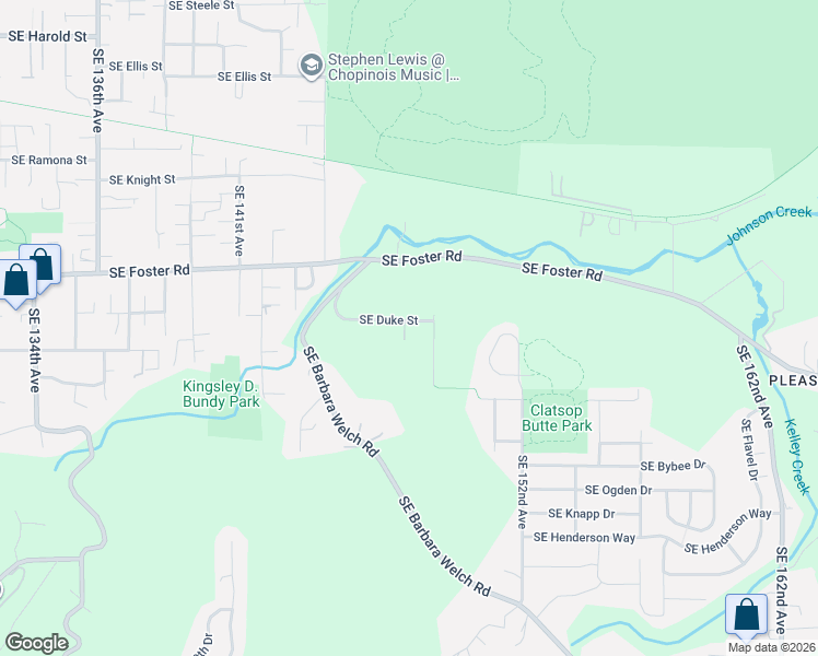 map of restaurants, bars, coffee shops, grocery stores, and more near 14732 Southeast Duke Street in Portland