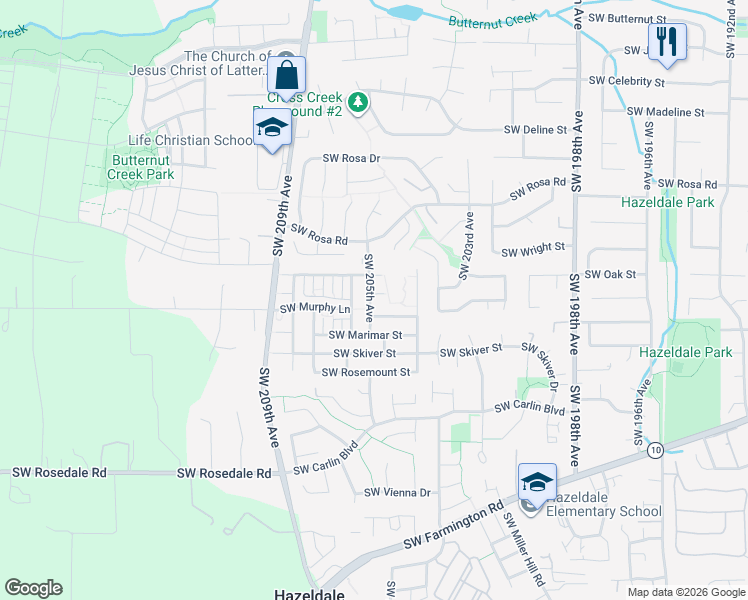 map of restaurants, bars, coffee shops, grocery stores, and more near 20498 Southwest Chandelle Court in Beaverton
