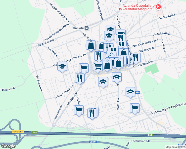 map of restaurants, bars, coffee shops, grocery stores, and more near 87 Viale D. Alighieri in Galliate