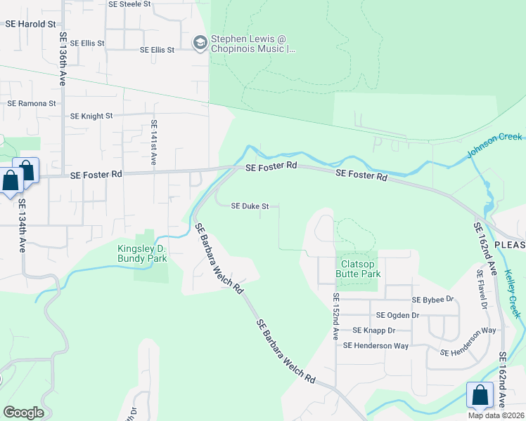 map of restaurants, bars, coffee shops, grocery stores, and more near 14732 Southeast Duke Street in Portland