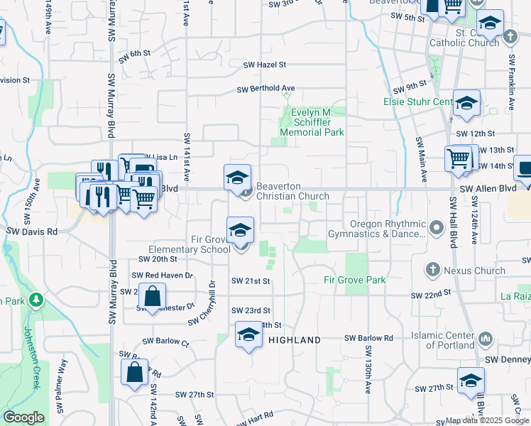 map of restaurants, bars, coffee shops, grocery stores, and more near 6160 Southwest Menlo Drive in Beaverton