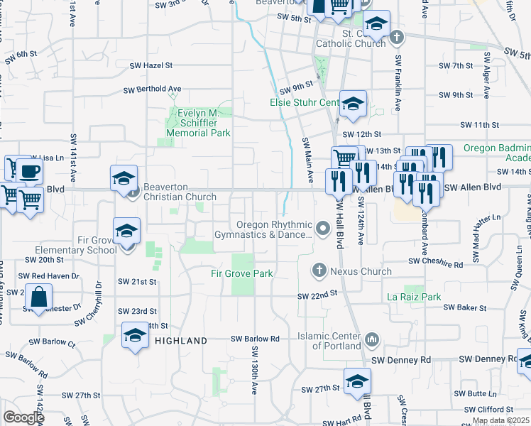 map of restaurants, bars, coffee shops, grocery stores, and more near 6155 Southwest Dale Avenue in Beaverton