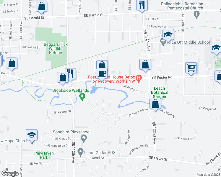 map of restaurants, bars, coffee shops, grocery stores, and more near 11716 Southeast Foster Road in Portland