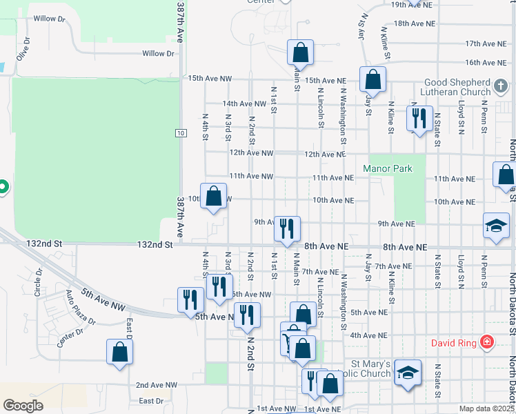 map of restaurants, bars, coffee shops, grocery stores, and more near 919 North 1st Street in Aberdeen