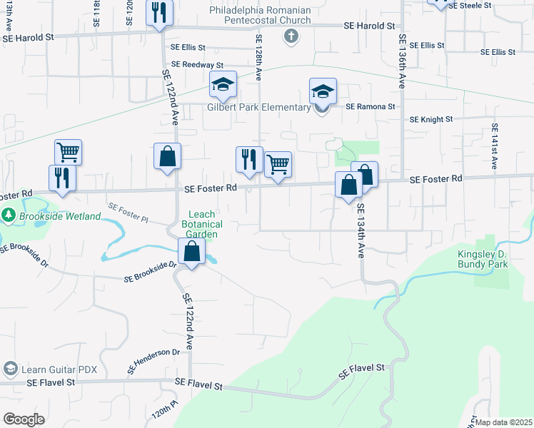 map of restaurants, bars, coffee shops, grocery stores, and more near 6460 Southeast 128th Avenue in Portland
