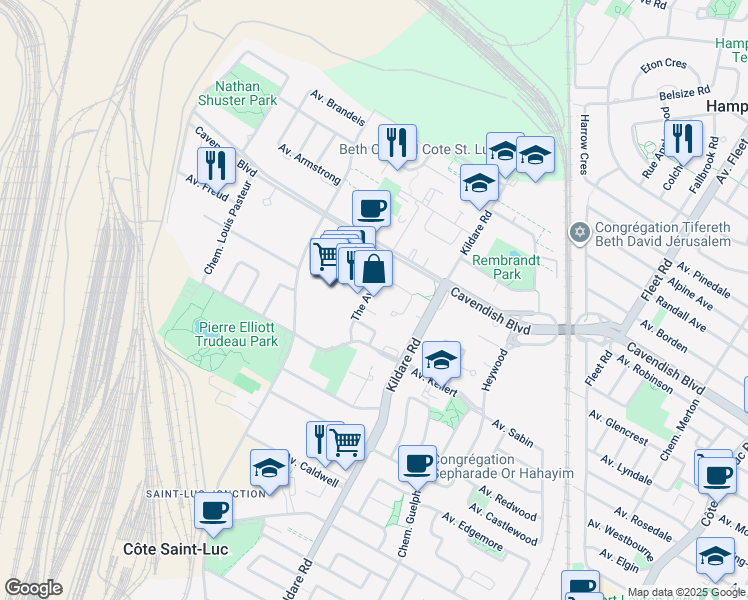 map of restaurants, bars, coffee shops, grocery stores, and more near in Côte Saint-Luc