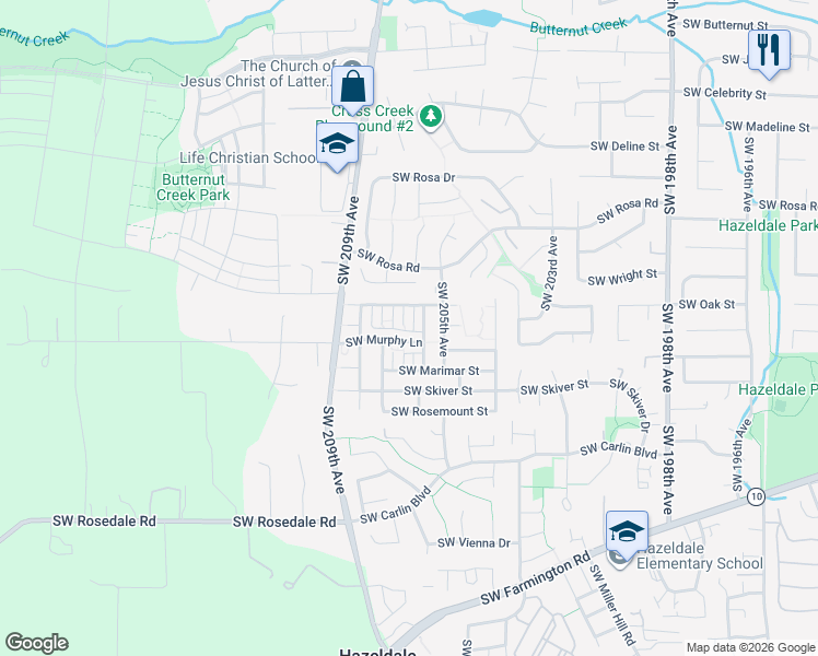map of restaurants, bars, coffee shops, grocery stores, and more near 6156 Southwest Lynmar Place in Beaverton