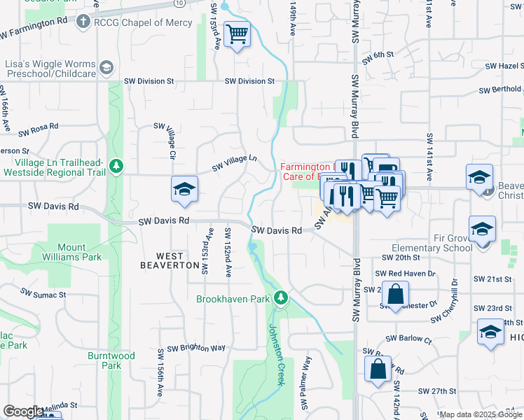 map of restaurants, bars, coffee shops, grocery stores, and more near 15130 Southwest Wheaton Lane in Beaverton