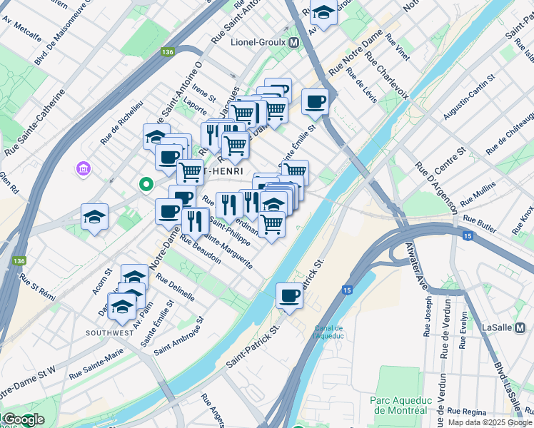 map of restaurants, bars, coffee shops, grocery stores, and more near 4035 Rue Saint-Ambroise in Montréal