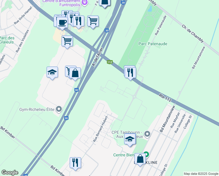 map of restaurants, bars, coffee shops, grocery stores, and more near 3675 Rue Roland-Marquette in Longueuil