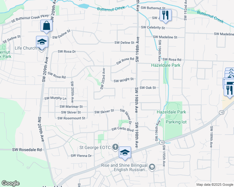 map of restaurants, bars, coffee shops, grocery stores, and more near 6125 SW Cross Creek Dr in Beaverton