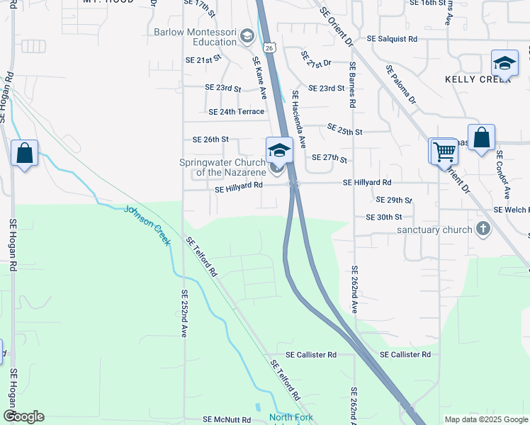 map of restaurants, bars, coffee shops, grocery stores, and more near 3328 Southeast 30th Street in Gresham