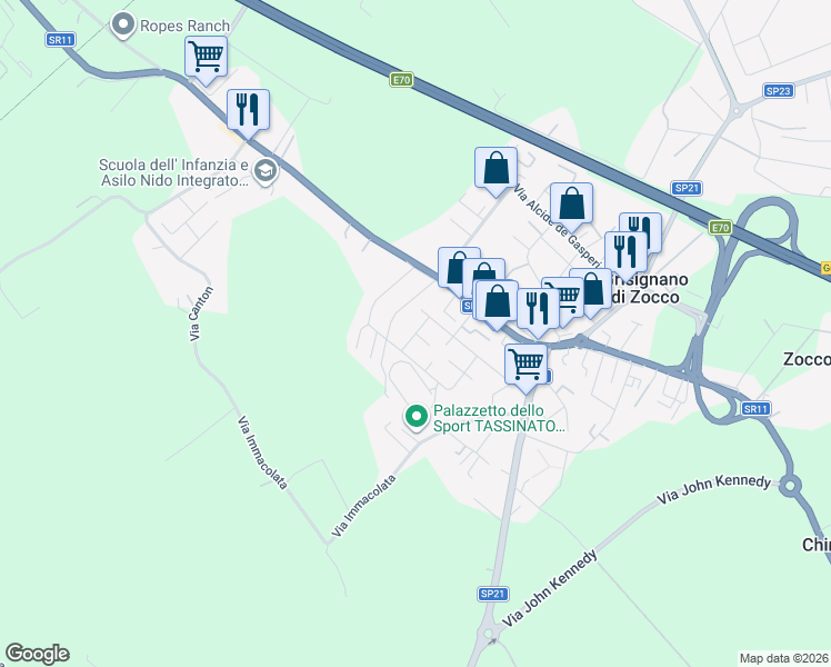 map of restaurants, bars, coffee shops, grocery stores, and more near 18 Via San Quasimodo in Grisignano di Zocco