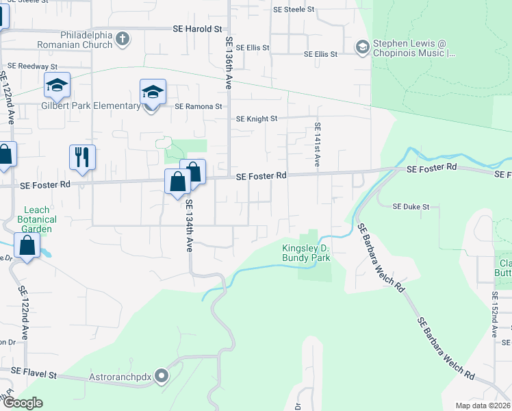 map of restaurants, bars, coffee shops, grocery stores, and more near 6507 Southeast 138th Place in Portland