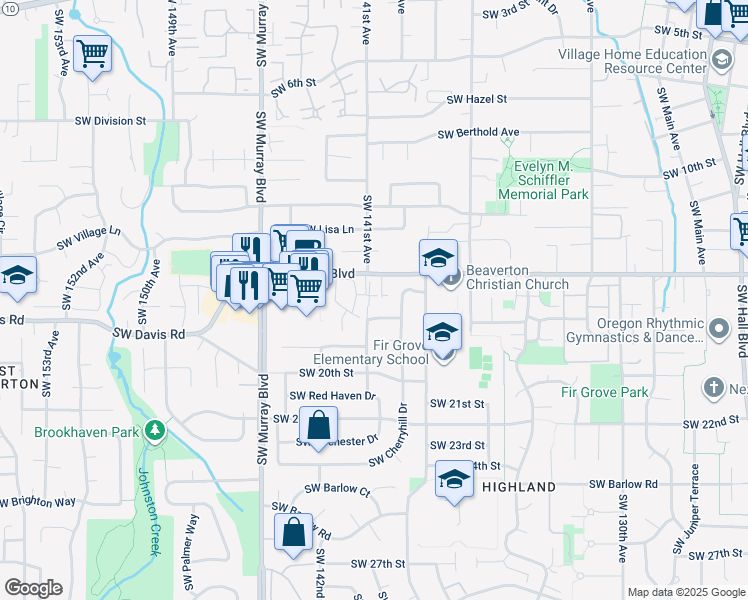 map of restaurants, bars, coffee shops, grocery stores, and more near 13995 Southwest Spirea Street in Beaverton