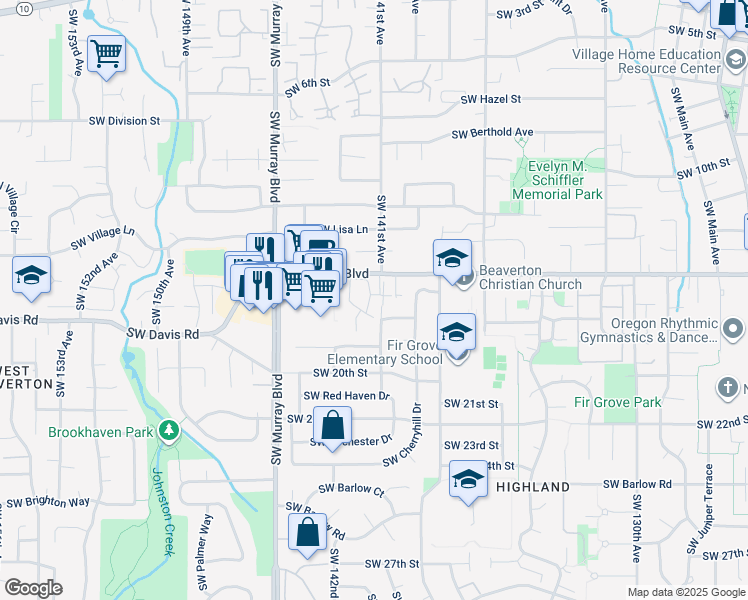 map of restaurants, bars, coffee shops, grocery stores, and more near 13995 Southwest Spirea Street in Beaverton