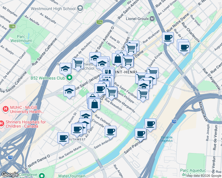 map of restaurants, bars, coffee shops, grocery stores, and more near 376 Rue Saint-Philippe in Montréal