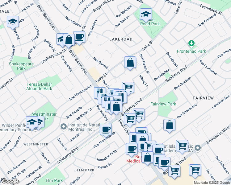 map of restaurants, bars, coffee shops, grocery stores, and more near in Dollard-Des Ormeaux