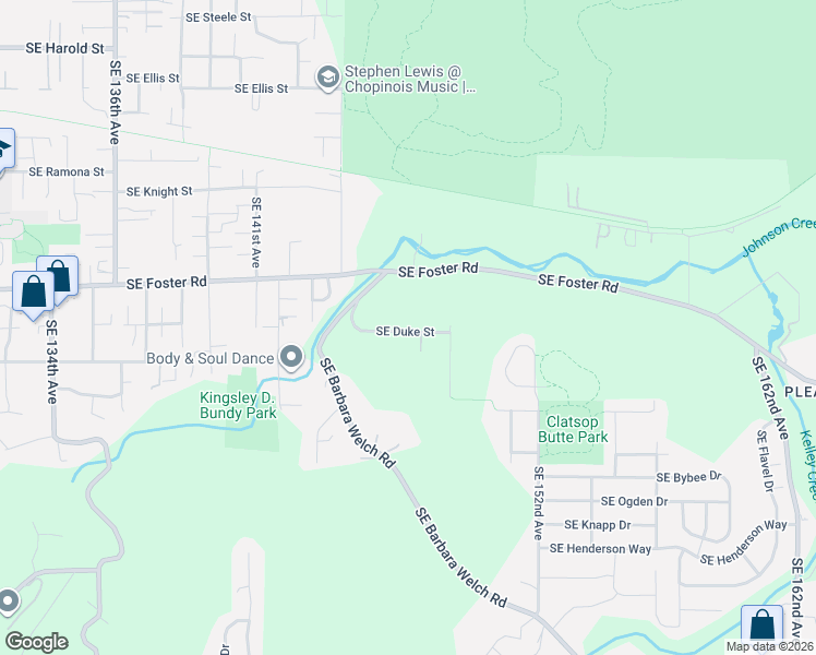 map of restaurants, bars, coffee shops, grocery stores, and more near 14626 Southeast Duke Street in Portland