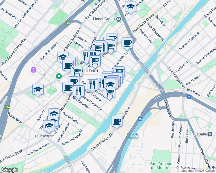 map of restaurants, bars, coffee shops, grocery stores, and more near 4035 Rue Saint-Ambroise in Montréal