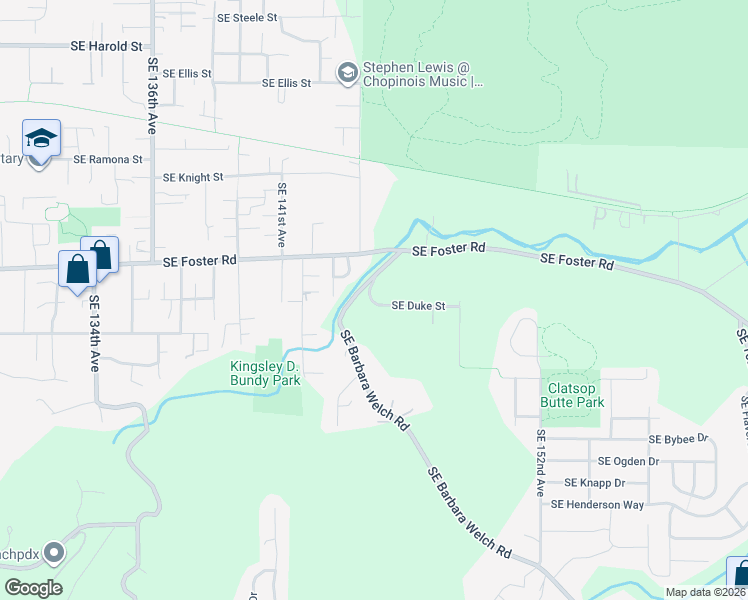 map of restaurants, bars, coffee shops, grocery stores, and more near 14508 Southeast Duke Street in Portland
