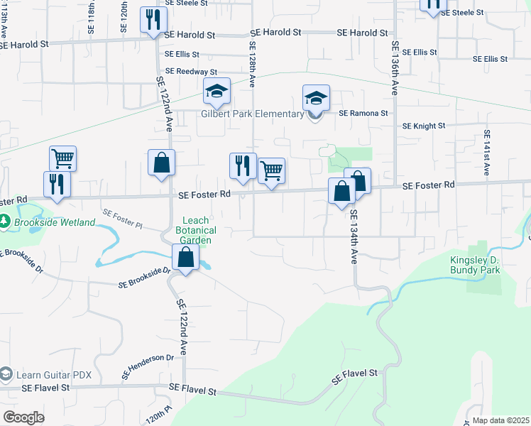 map of restaurants, bars, coffee shops, grocery stores, and more near 6460 Southeast 128th Avenue in Portland