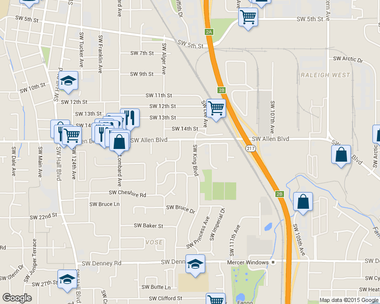 map of restaurants, bars, coffee shops, grocery stores, and more near 6150 Southwest Alice Lane in Beaverton
