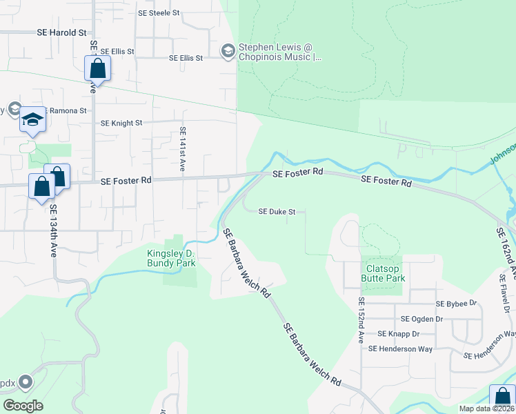 map of restaurants, bars, coffee shops, grocery stores, and more near 14508 Southeast Duke Street in Portland
