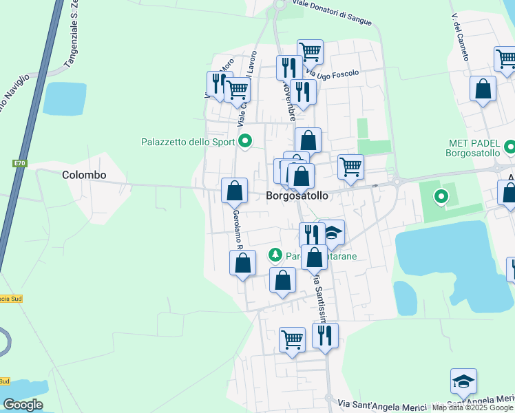 map of restaurants, bars, coffee shops, grocery stores, and more near 23 Via Gerolamo Rovetta in Borgosatollo