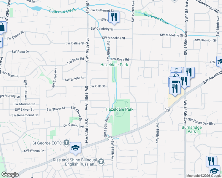 map of restaurants, bars, coffee shops, grocery stores, and more near 6130 Southwest 196th Avenue in Aloha