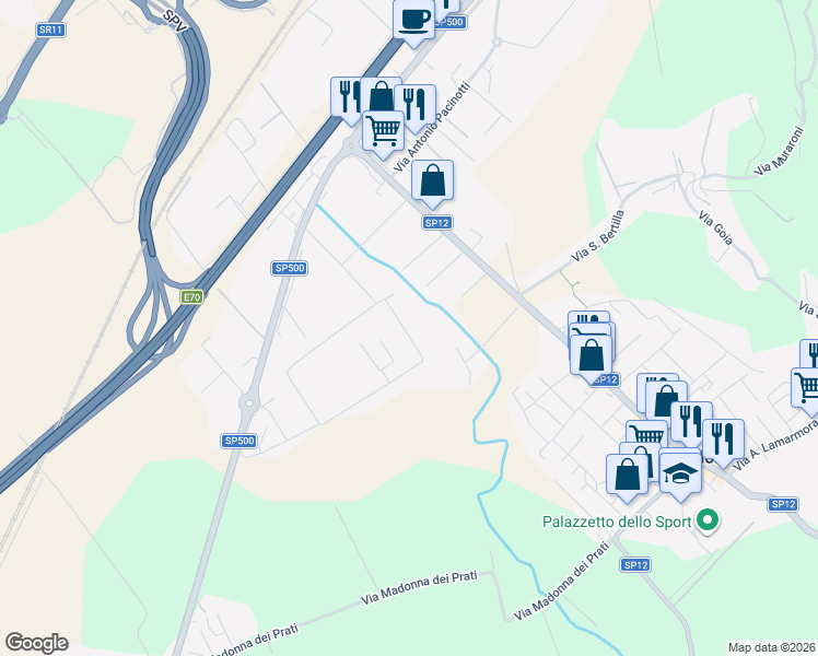 map of restaurants, bars, coffee shops, grocery stores, and more near 19 Via Natta in Brendola