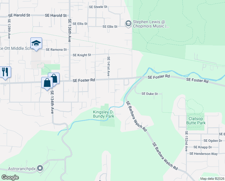 map of restaurants, bars, coffee shops, grocery stores, and more near 6481 Southeast 142nd Avenue in Portland