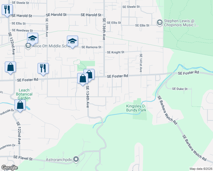 map of restaurants, bars, coffee shops, grocery stores, and more near 6441 Southeast 136th Court in Portland