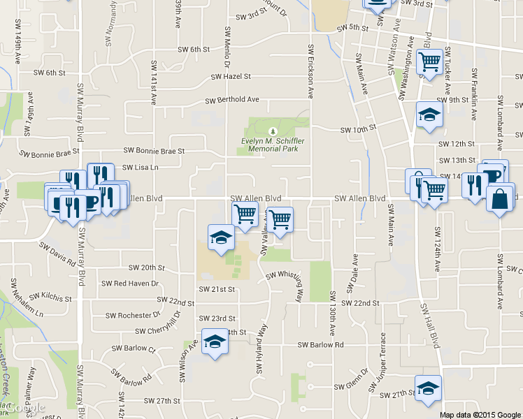map of restaurants, bars, coffee shops, grocery stores, and more near 13497 Southwest 17th Street in Beaverton