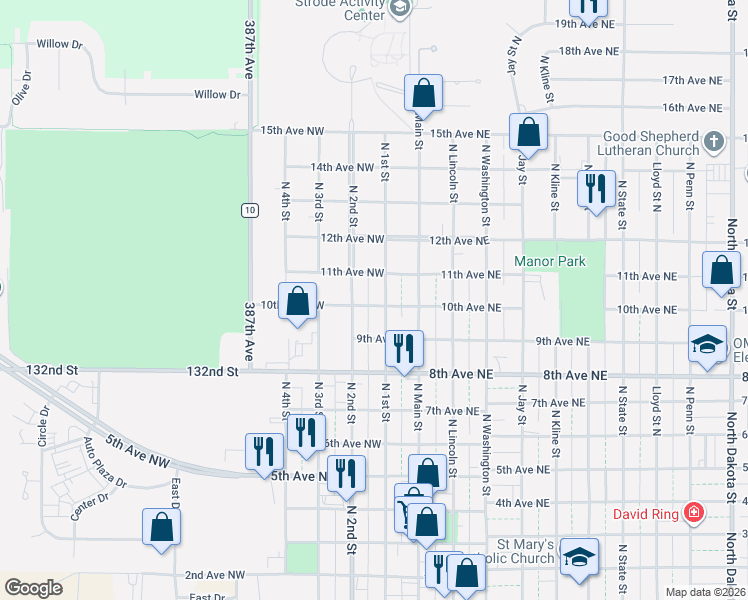 map of restaurants, bars, coffee shops, grocery stores, and more near 919 North 1st Street in Aberdeen