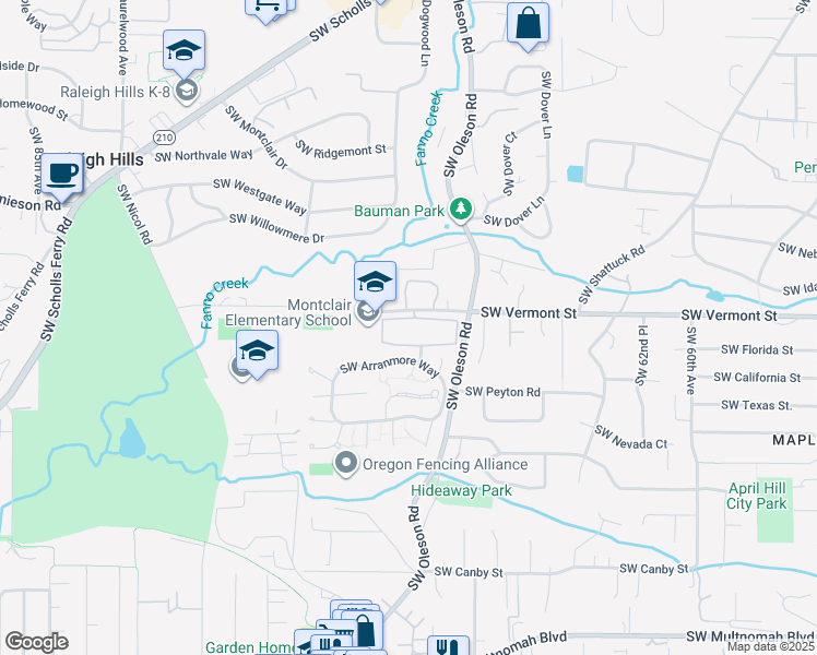 map of restaurants, bars, coffee shops, grocery stores, and more near 7000 Southwest Vermont Street in Portland
