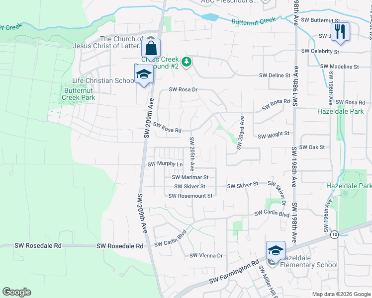 map of restaurants, bars, coffee shops, grocery stores, and more near 20498 Southwest Chandelle Court in Beaverton