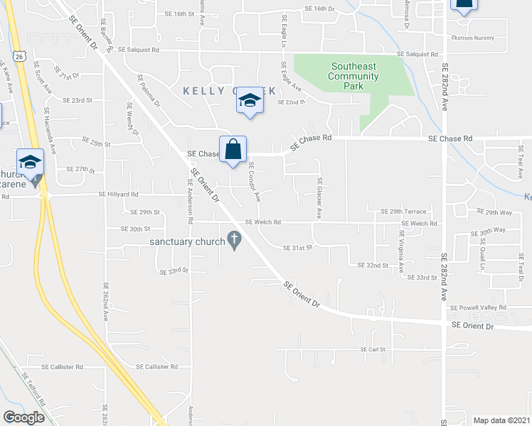 map of restaurants, bars, coffee shops, grocery stores, and more near 4910 Southeast Welch Road in Gresham