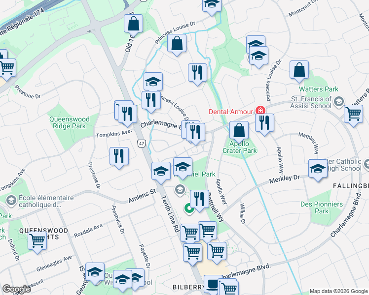 map of restaurants, bars, coffee shops, grocery stores, and more near 521 Canotia Place in Ottawa