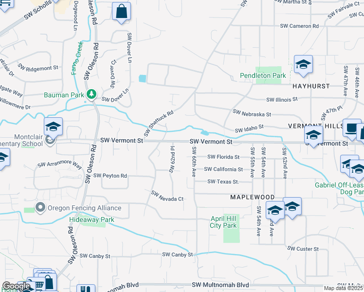 map of restaurants, bars, coffee shops, grocery stores, and more near 6749 Southwest 60th Avenue in Portland