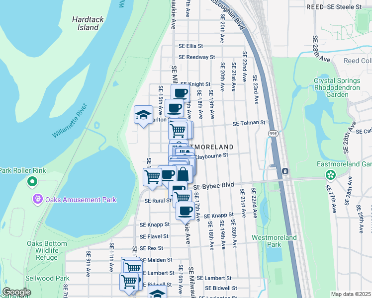 map of restaurants, bars, coffee shops, grocery stores, and more near in Portland