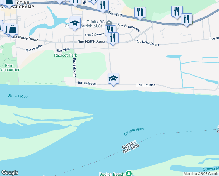 map of restaurants, bars, coffee shops, grocery stores, and more near 636 Boulevard Hurtubise in Gatineau