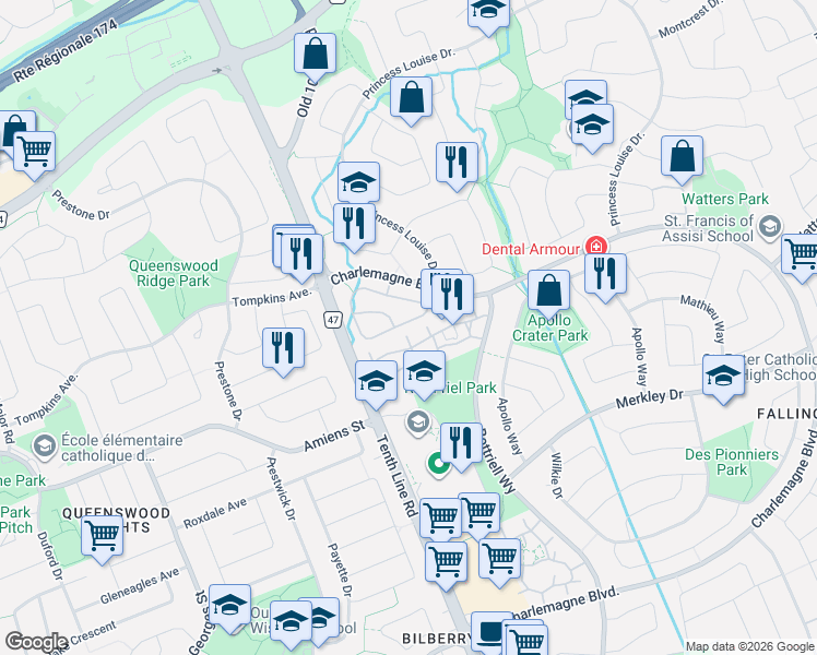 map of restaurants, bars, coffee shops, grocery stores, and more near 358 Valade Crescent in Ottawa