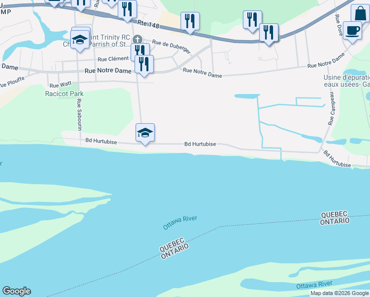 map of restaurants, bars, coffee shops, grocery stores, and more near 714 Boulevard Hurtubise in Gatineau