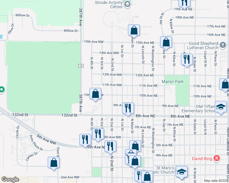 map of restaurants, bars, coffee shops, grocery stores, and more near 919 North 1st Street in Aberdeen
