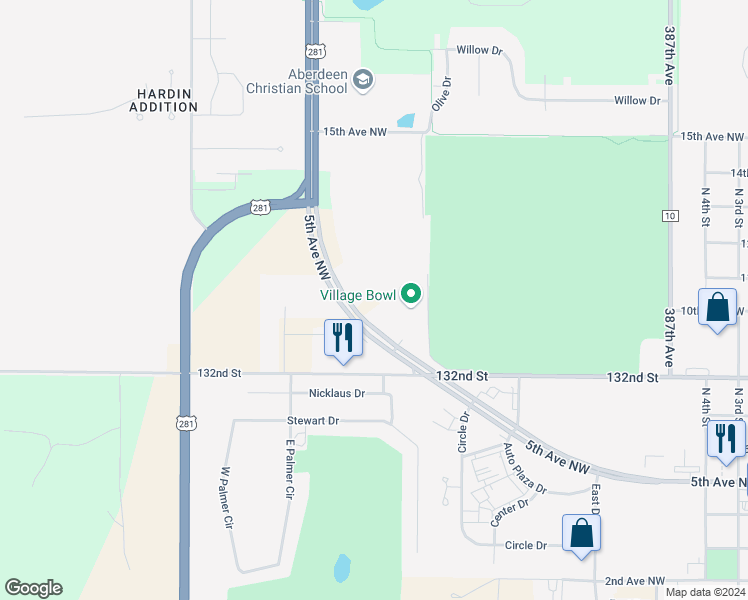 map of restaurants, bars, coffee shops, grocery stores, and more near 868-936 5th Avenue Northwest in Aberdeen